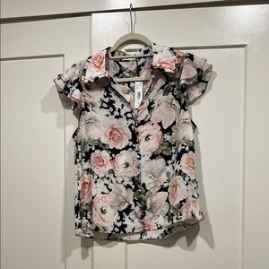 Alice + Olivia Floral Blouse - Black, Pink, White